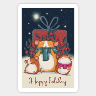 Happy holiday! Three Guinea pigs enjoy the Christmas season with full stomachs Sticker